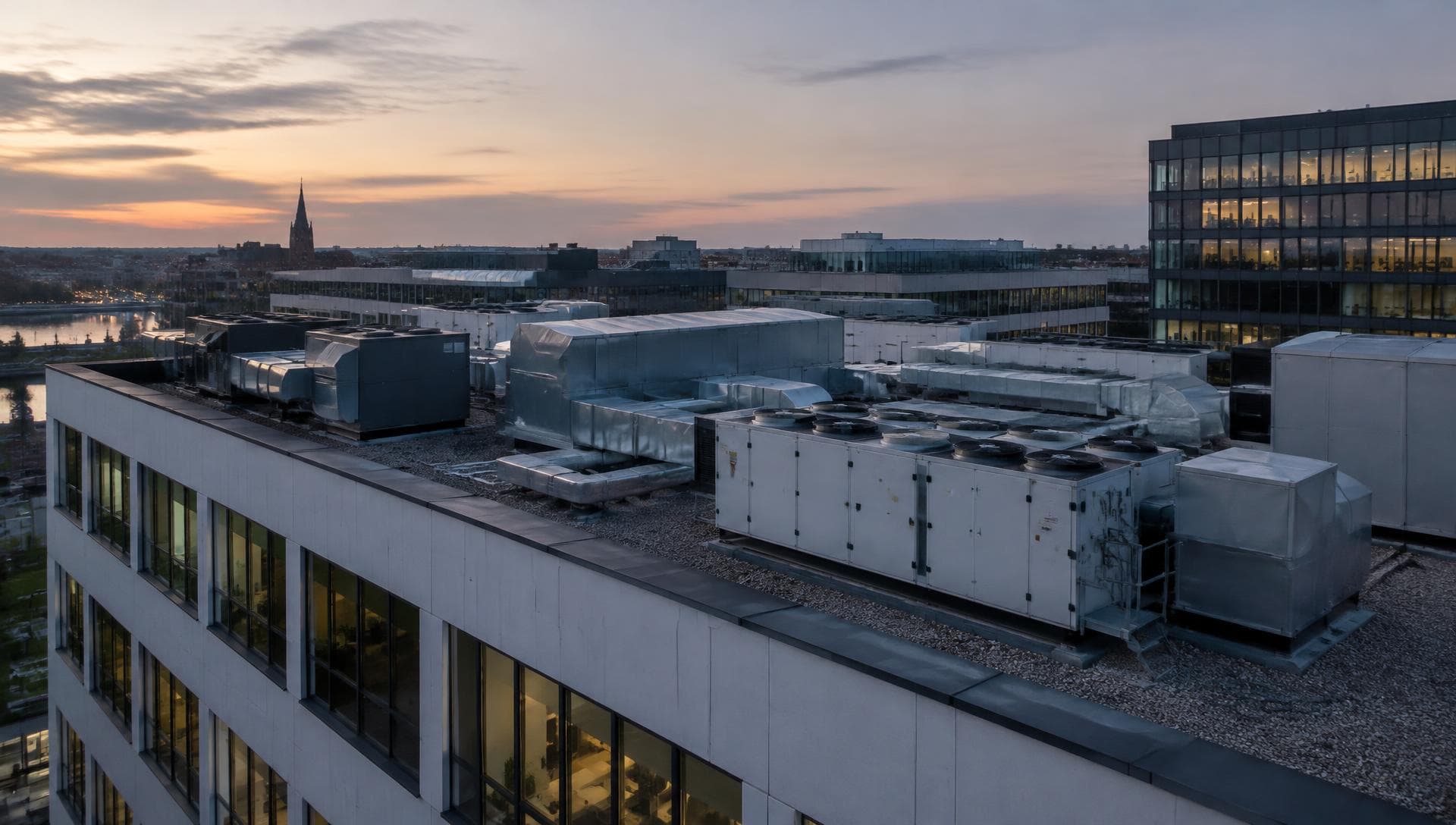 Rooftop air handling units on a commercial building